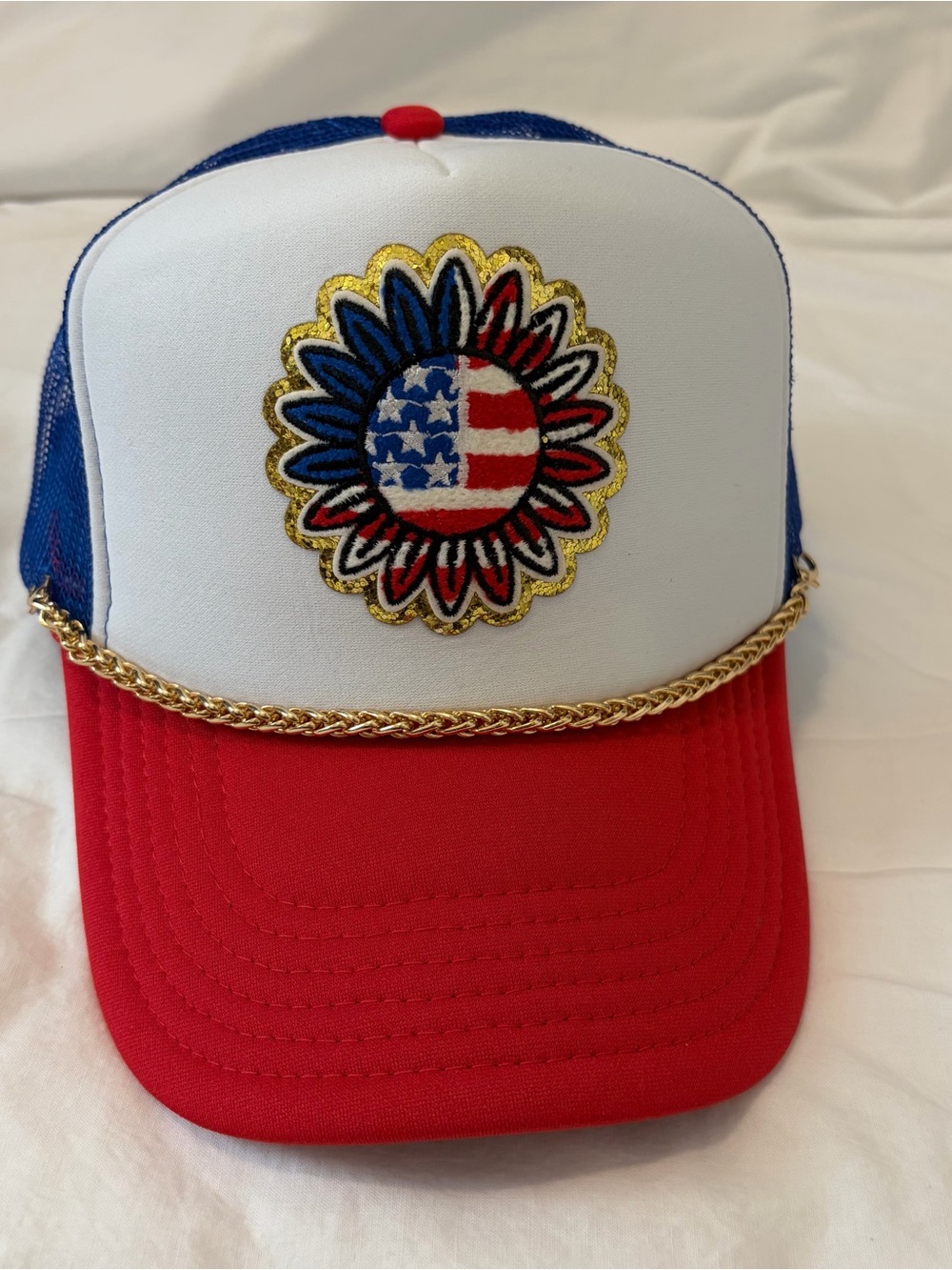 OTTO Red, White & Blue Trucker Cap with Gold Chain 🇺🇸 Patriotic USA